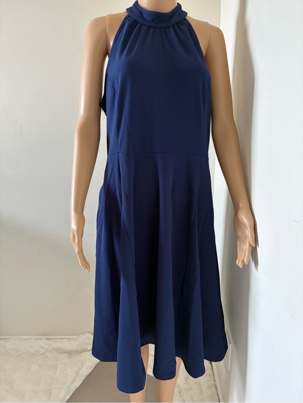 Navy Halter Neck A-Line Dress